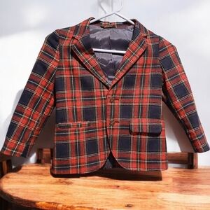 Vtg Jonathan Strong Red Blue Tartan Plaid Boys size 5 to 6 Blazer Sports Jacket